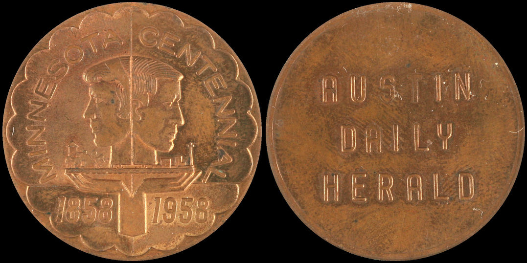 Minnesota Statehood Centennial Austin Daily Herald medal