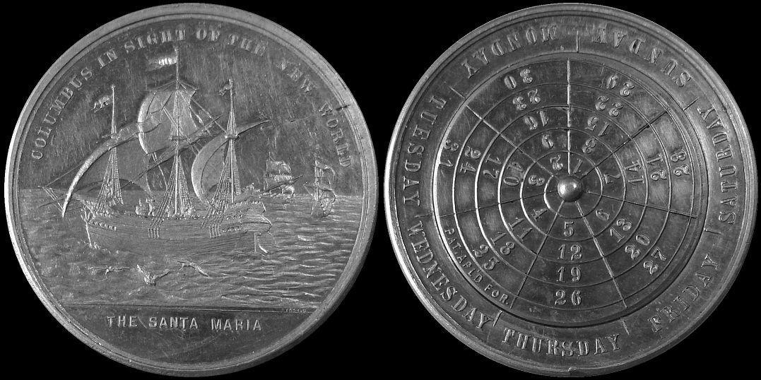 Worlds Columbian 1893 Exposition Santa Maria Calendar medal