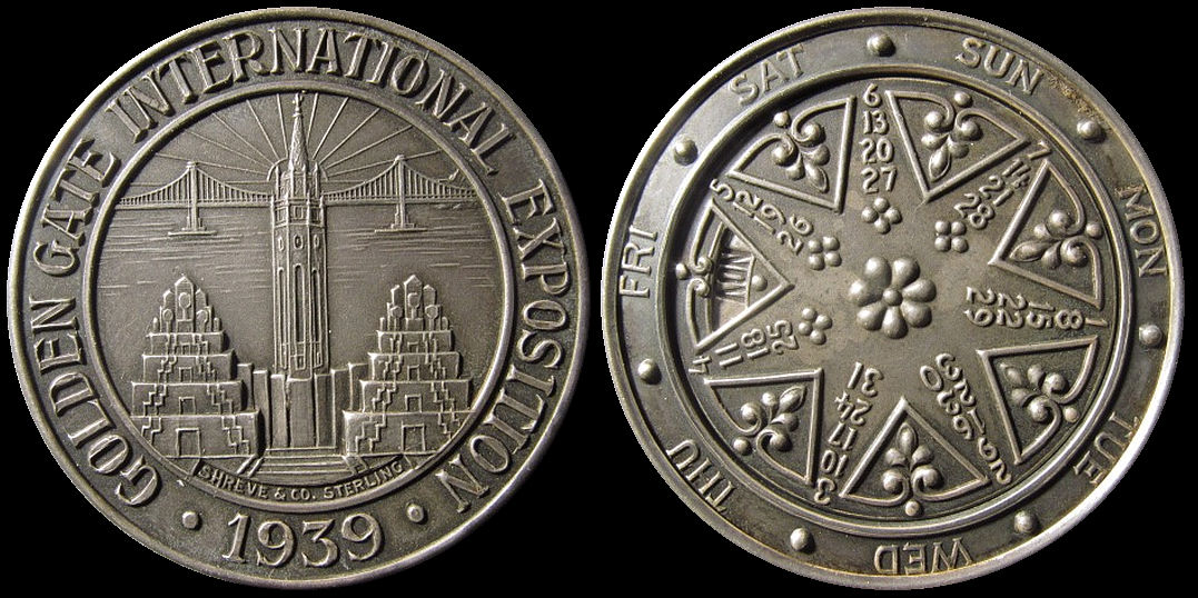 Golden Gate 1939 Exposition Calendar medal