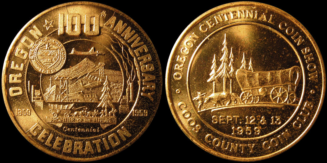 Coos County Coin Club Oregon Centennial September 1959 medal
