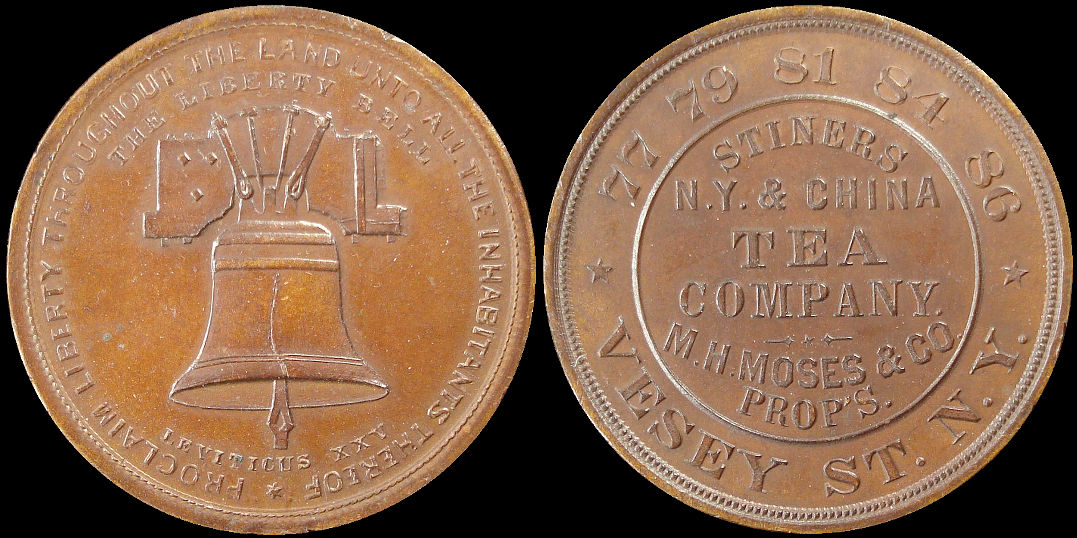 Stiners China Tea Company Liberty Bell 1776 1876 medal
