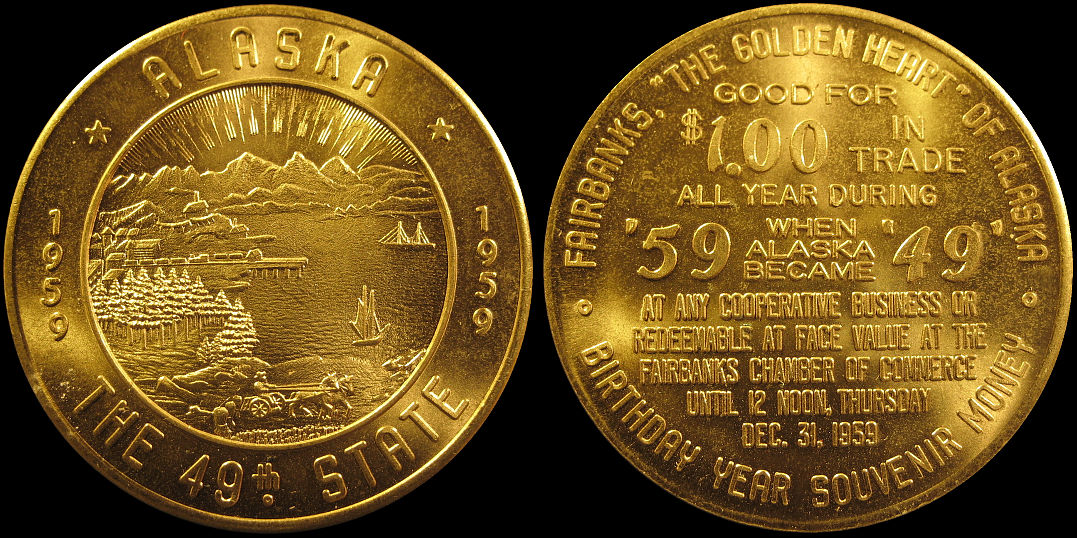 State of Alaska 1959 49th State Good For $1.00 Trade Token