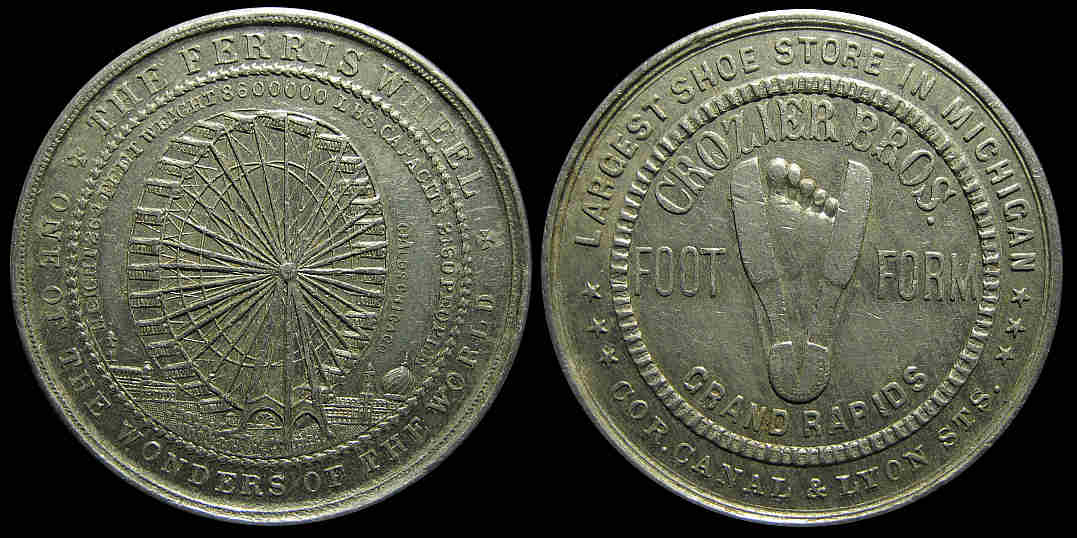 Ferris Wheel 1893 Chicago Worlds Fair Crozier Brothers medal