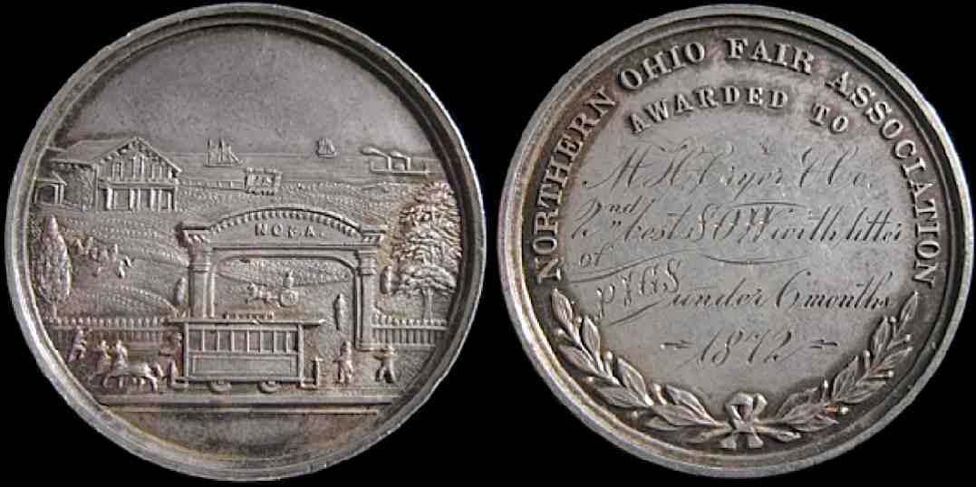 Northern Ohio Fair Association 1872 engraved award medal