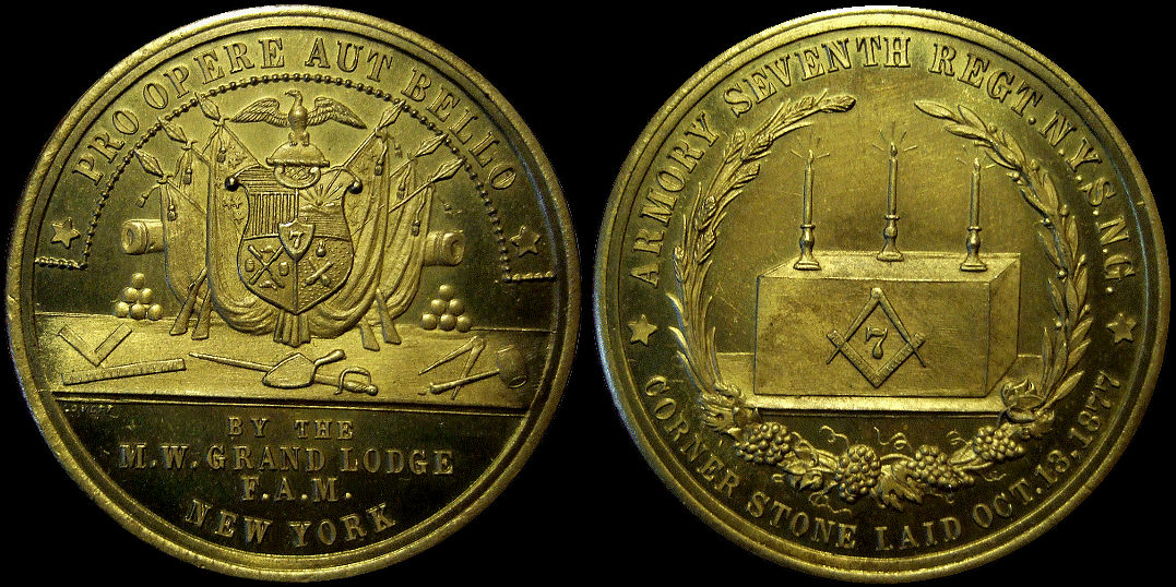 Armory Seventh Regiment New York Corner Stone Laid 1877 Medal