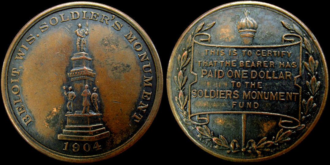 Beloit Wisconsin Soldiers Monument Paid Dollar 1904 Medal
