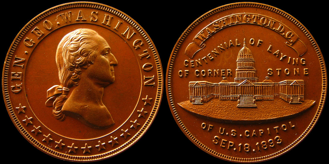 Centennial Laying of the Corner Stone US Capitol Washington 1893 Medal