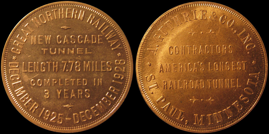 Cascade Tunnel Great Northern Railway 1925 A. Guthrie & Company Medal