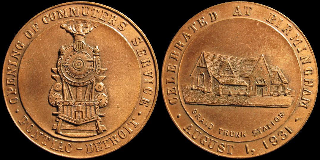 Opening Commuter Train Service Pontiac To Detroit Birmingham 1931 Medal