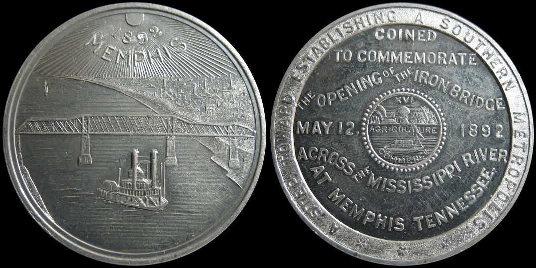 Opening Iron Bridge Across The Mississippi at Memphis 1892 Medal
