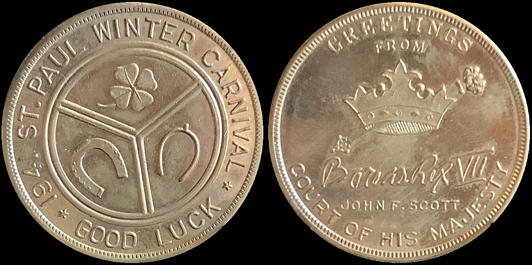 St. Paul Minnesota Winter carnival 1941 Boreas Rex Good Luck Token