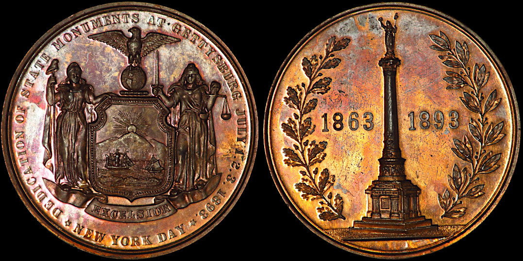 Dedication State Monuments Gettysburg July 1893 New York Day Medal