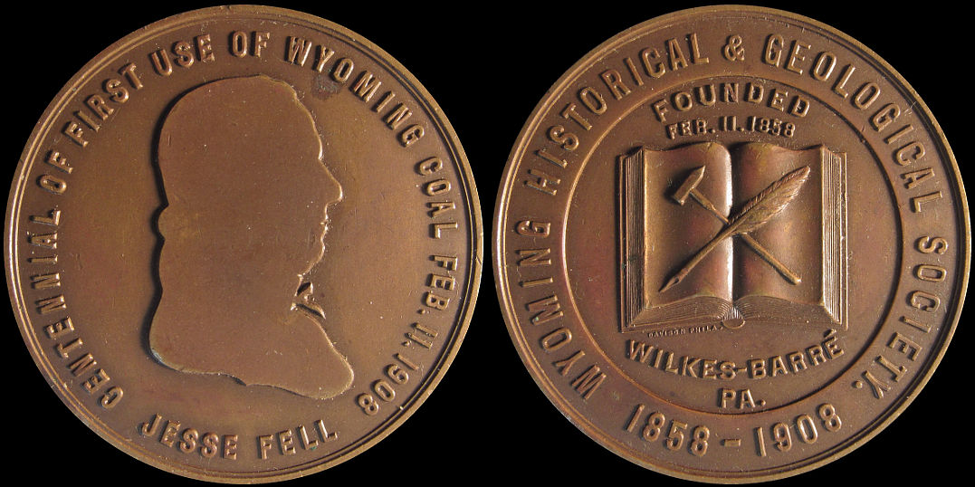 Wyoming Pennsylvania Coal Jesse Fell Historical & Geological Society 1908 Medal